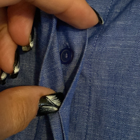 Calvin Klein Blue Denim Belted A-line Ruffled Dress - Picture 9 of 12